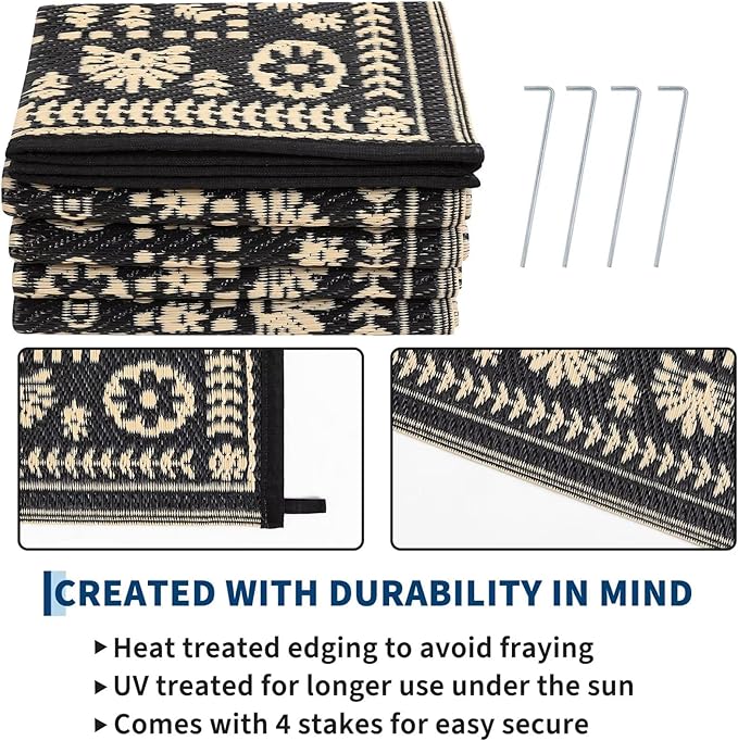 Garvee Reversible Outdoor Rug 6x9 for Patio, Waterproof Outdoor Area Rug, Modern Medallion Indoor Outdoor Rugs, Plastic Straw Rug for RV, Camping, Deck, Vintage Brown
