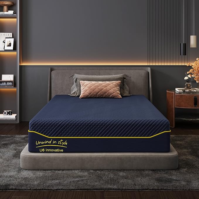 DlandHome 12Inch Full Memory Foam Mattress for Back Pain,Cooling Copper Gel Bed in a Box,CertiPUR-US Certified, Therapeutic Medium Firm, 53x74x12 Blue