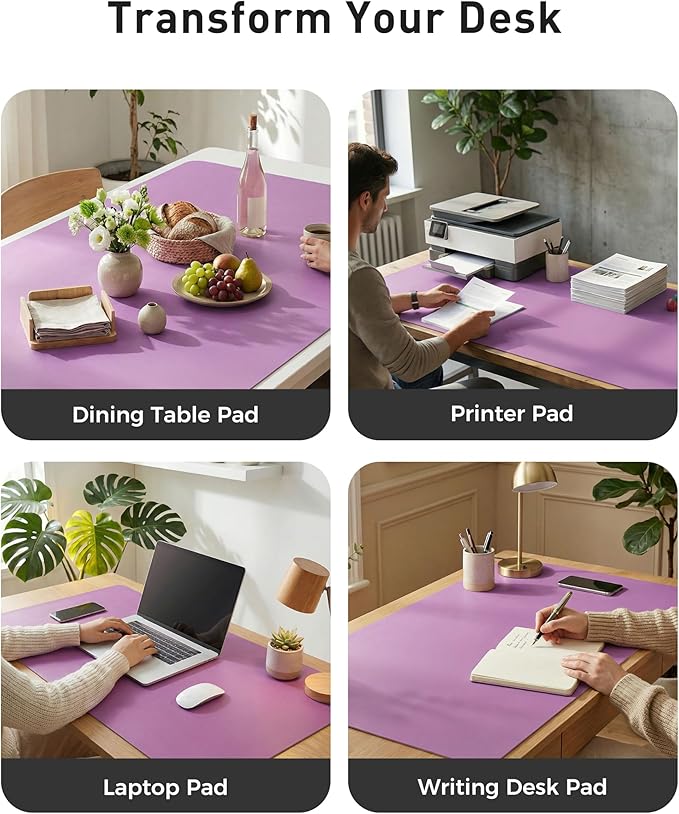 Aothia Faux Leather Desk Mat - Large Mouse Pad, Non-Slip PU Leather Blotter, Waterproof Writing Surface for Office and Home (Iris Violet, 40" x 24")