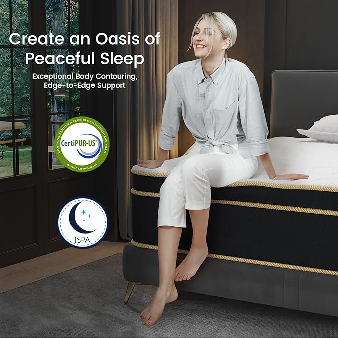 Firm King Size Mattress, 16 Inch Gel Memory Foam Hybrid Mattress King Bed in a Box, Pressure & Pain Relief, CertiPUR-US, Individual Pocket Spring, Edge Support