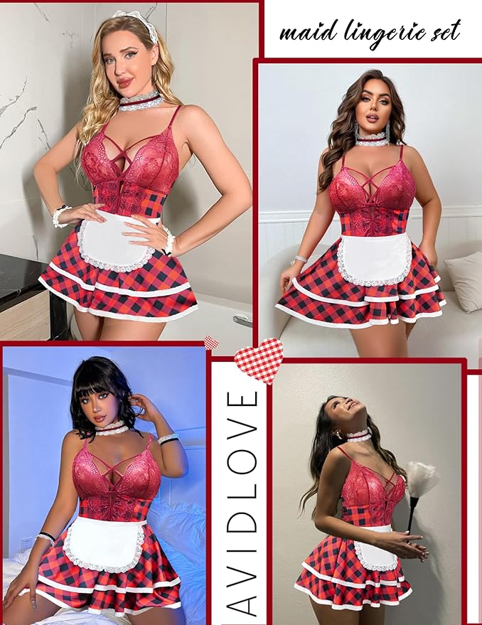 Avidlove Sexy Maid Lingerie for Women Halloween Outfit French Maid Costume Babydoll Lingerie Dress Cosplay Lingeries