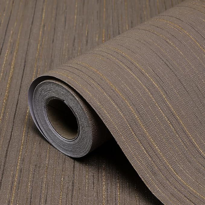 Brown Grasscloth Peel and Stick Wallpaper A Set of 23.6" X 480" Self-Adhesive