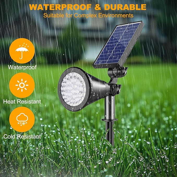 Solar Lights Outdoor Waterproof, 36 LEDs 1000LM Adjustable Solar Spot Lights Outdoor, 2-in-1 Solar Powered Spotlight Landscape Lighting for Garden, Yard, Pathway- 1 Pack (Cool White)