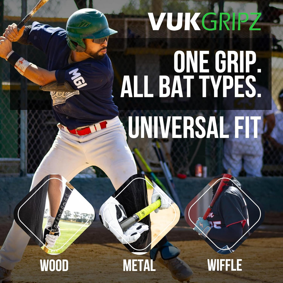 VukGripz Baseball Bat Grip Tape - Non-Sticky, Moisture-Wicking, Vibration-Reducing | USA Made