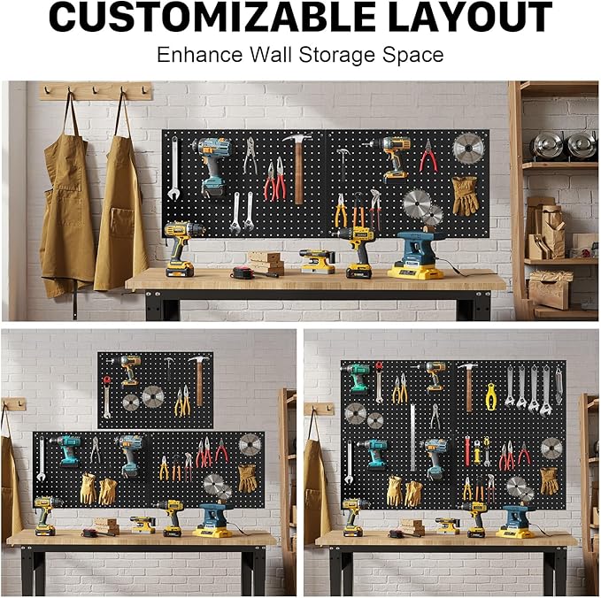 Peg Board, 3 Pack Metal Pegboard Panels Black Pegboards Wall Organizer