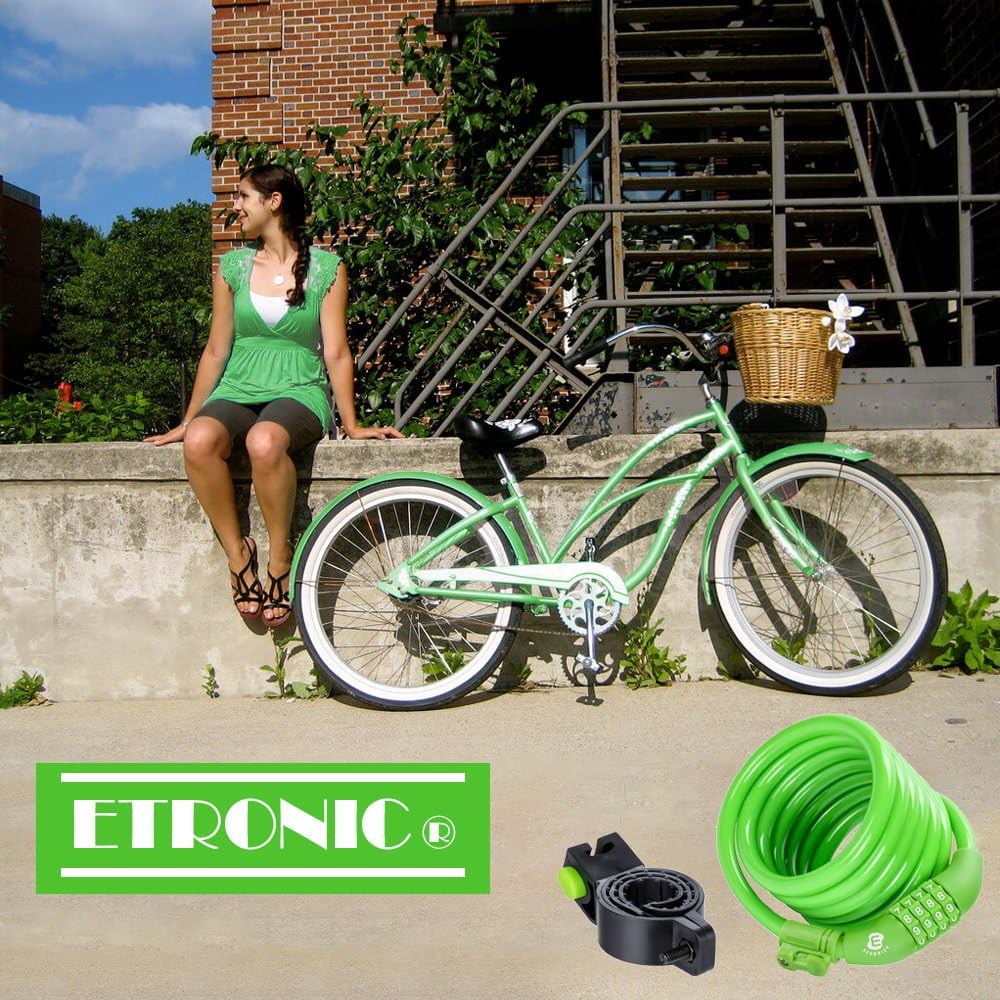 Secure Etronic 6ft Coiled Bike Lock - Resettable Combo Lock with Mounting Bracket
