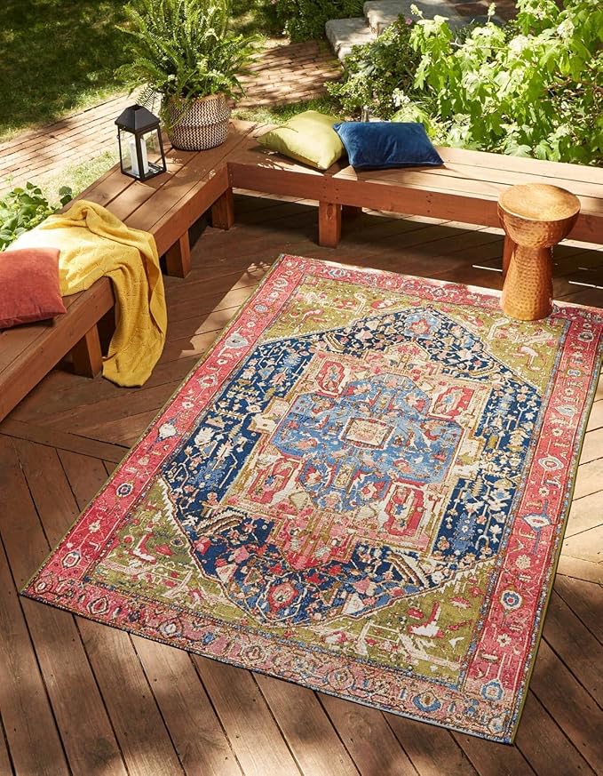 Unique Loom Outdoor Traditional Collection Area Rug - Limon (7' 1" x 10' Rectangle Multi/Red)