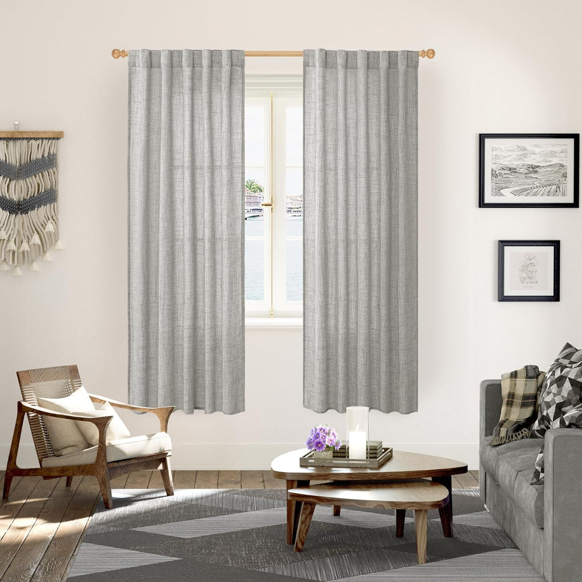 YoungsTex Dark Grey Linen Curtains 72 Inch Long 2 Panels for Living Room, Back Tab Rod Pocket Semi Sheer Window Drapes Light Filtering Textured for Bedroom Dining, 42 X 72 Inch