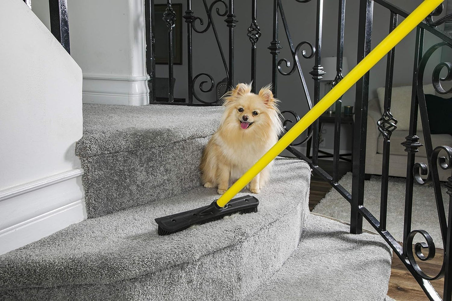 FURemover Original Pet Hair Rubber Broom with Squeegee, with 58” Telescopic Handle for Carpet, Tile and Hardwood and Scrub Cloth Combo