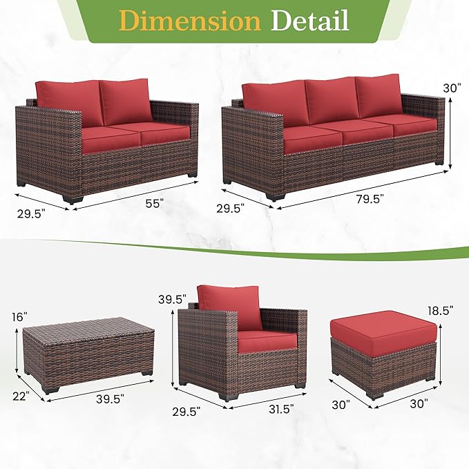 Amopatio Patio Couch, 2-Seat Outdoor Furniture, Wicker Porch Furniture Outdoor Couch Sofa with Water-Resistant Cover & Non-Slip Cushions, Premium Patio Set, Burgundy