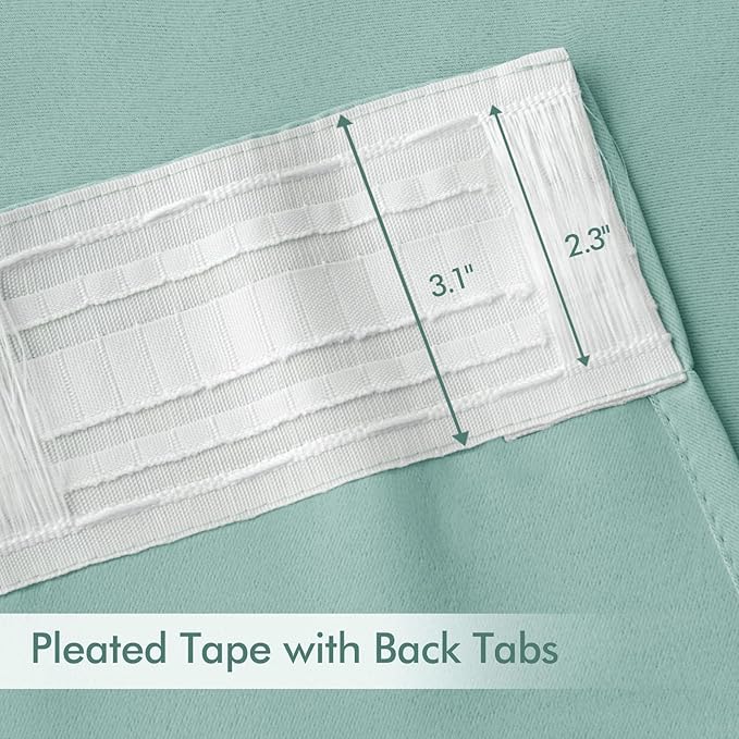 MIULEE Aqua Back Tab Blackout Curtains 72 Inches Long 2 Panels Set