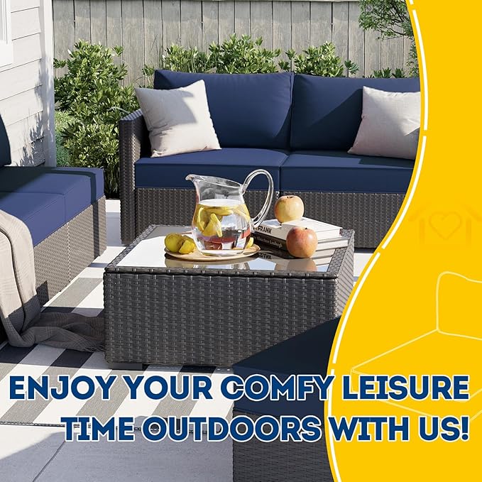 AAAAAcessories Outdoor Seat Cushions for Chairs, Fade-Resistant, Waterproof Patio Furniture Replacement Cushions, 25.5" x 25.5" x 5" + 25.5" x 13.5", Navy Blue