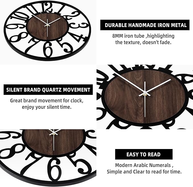 1st owned Wall Clock for Living Room -16" Silent Non Ticking, Battery Operated