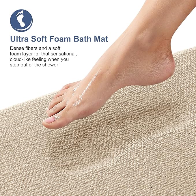 OLANLY Thick Memory Foam Bath Mat Rug 30x20, Extra Soft Absorbent Bathroom Rug, Quick Dry Bath Mats, Non-Slip, Machine Washable Carpet for Bathroom, Tub and Shower, Home Decor Accessories, Beige