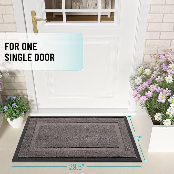 OLANLY Front Door Mat Indoor Outdoor Entrance, Waterproof All-Season, All-Weather Doormat, Sturdy Natural Rubber, Low Profile, Easy Clean Patio Porch Entryway Mat, 59x23, Taupe