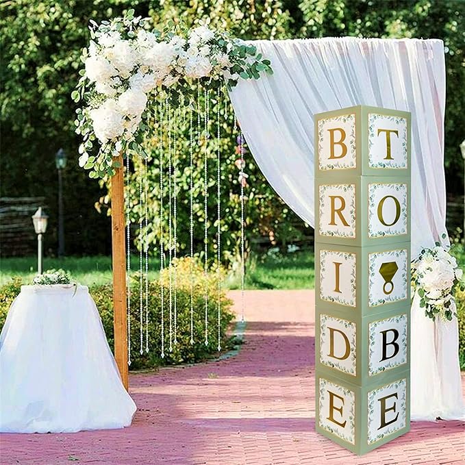 101 PC Greenery Bridal Shower Decorations Balloon Boxes Gold- Blocks with BRIDE TO BE + GROOM + A - Z Letters and 40 Balloons- Engagement Bachelorette Parties Weddings Centerpieces Photo Booth Props