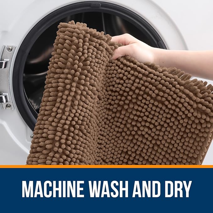 OLANLY Bathroom Rugs 30x20, Extra Soft Absorbent Chenille Bath Rugs, Rubber Backing Quick Dry, Machine Washable Bath Mats for Bathroom Floor, Tub and Shower, Home Decor Accessories, Mocha