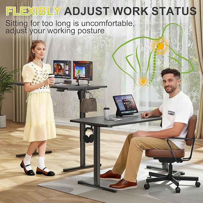 Furmax Electric Standing Desk, 55 x 24 Inches Sit Stand up Desk, Sit Stand Height Adjustable Home Office Desk with 4 Height Position Memory - with Splice Board (Black, 55)