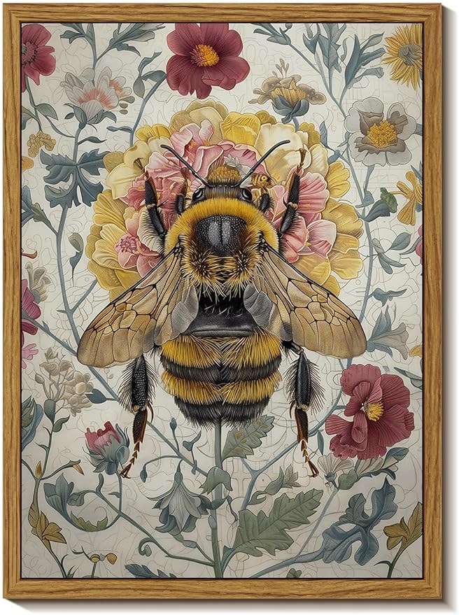 Djmwtb Vintage Framed Wall Art Bee Canvas Wall art Botanical Flower Art Prints Nature Paintings Artwork Pictures Wall Decor for Bedroom Living Room 8x10in
