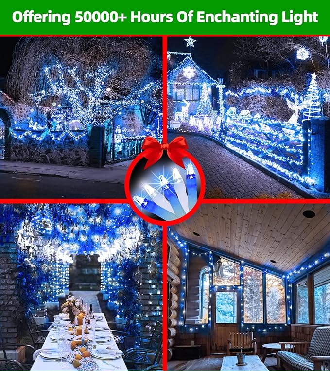750 LED Chrstmas Lights, 240ft Outdoor Christmas String Lights with 12 Modes, Blue Cool White LED String Lights with Timer Dimmable Waterproof for Tree Fence Xmas Wedding Party Decor Blue & Cool White