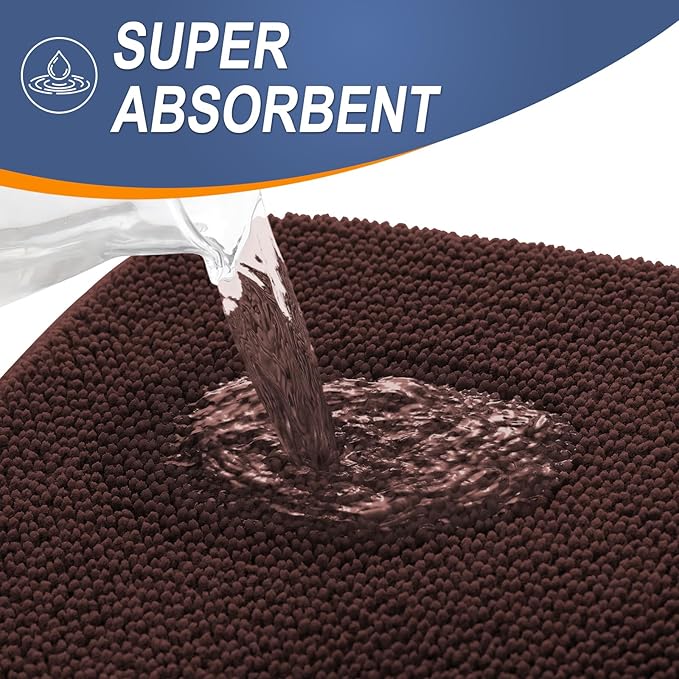 OLANLY Thick Memory Foam Bath Mat Rug 35x24, Extra Soft Absorbent Bathroom Rug, Quick Dry Bath Mats, Non-Slip, Machine Washable Carpet for Bathroom, Tub and Shower, Home Decor Accessories, Brown