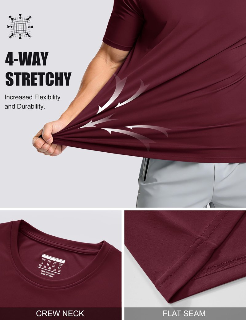 MAGCOMSEN Short Sleeve T Shirt Men UV Protection Moisture Wicking T Shirts Quick Dry Active Shirts Crew Neck T Shirts Wine
