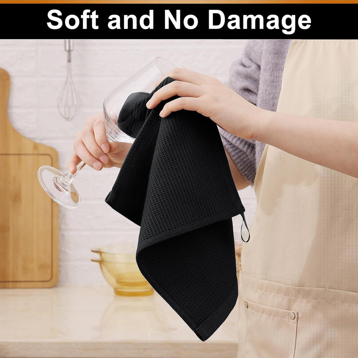 Homaxy 100% Cotton Waffle Weave Dish Cloths - 8 Pack Soft and Absorbent Dish Towels - 12 x 12 Inches Quick Dry Dish Rags - Black