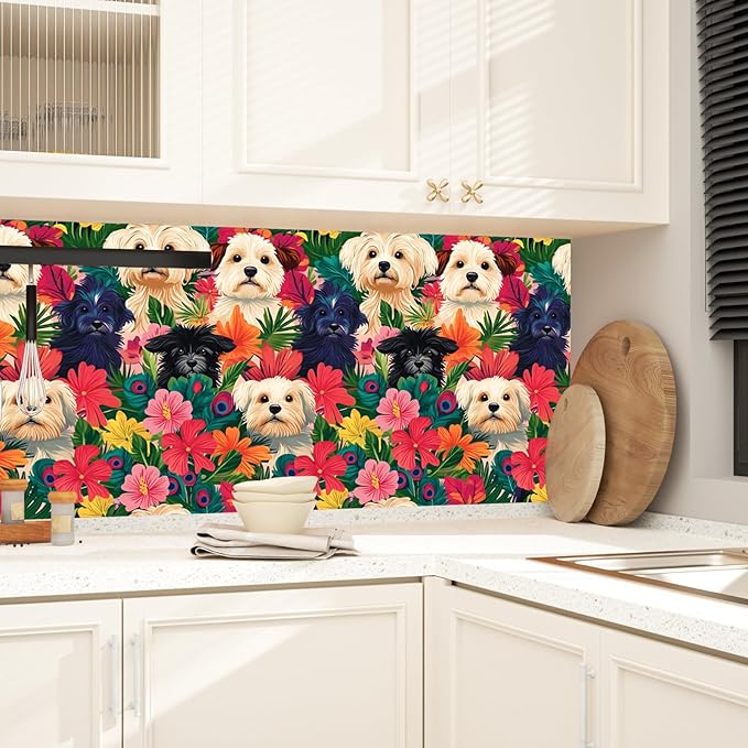 BOKEBEVE Colorful Wallpaper Peel and Stick Dogs Contact Paper Vibrant Bright