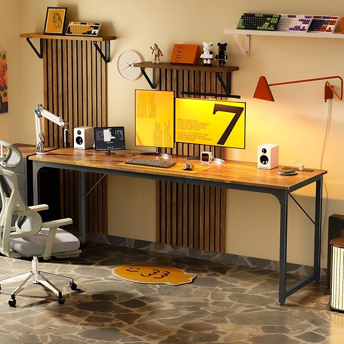PRAISUN 80 X 24 Inch Office Computer Desk with Power Outlets and USB-C Port, Larger and Longer Gaming Desk, for Home Office, Study, Writing Work from Home Table, Metal Frame, Rustic Brown
