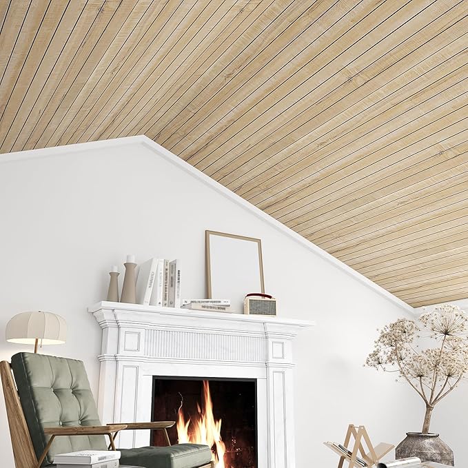 VEELIKE Sand Oak Wood Slat Wall Panels Peel and Stick Faux Wood Panels