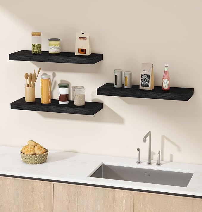 Vervida® 3 Pack Black Floating Shelves, Holds Up to 37 Lbs,