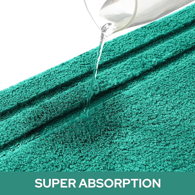 HOMEIDEAS Bathroom Rugs Sets 3 Piece, Super Soft and Absorbent Non Slip Microfiber Toilet Bath Mat with U-Shaped (Teal)