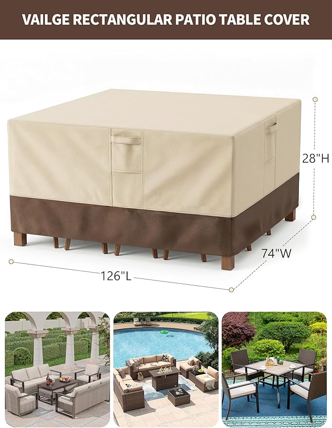 Patio Furniture Covers Waterproof, Outdoor Furniture Covers Waterproof Windproof with Padded Handles, Heavy Duty 600D Oxford Outdoor Table Chair Set Cover