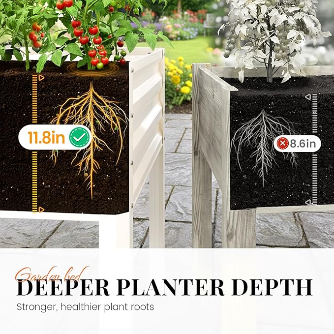 King Bird Large Raised Garden Bed with Netting Galvanized Elevated Planter Box with Legs 48×24×56 in for Backyard, Patio, Balcony, 400lb Capacity, Beige