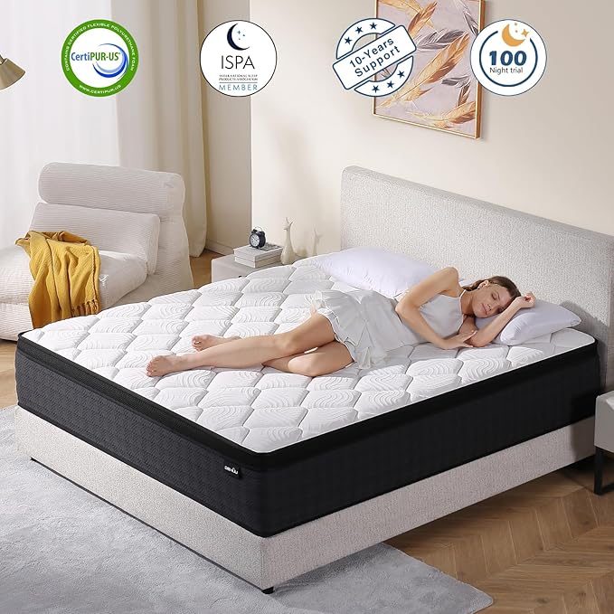 Full Size Mattress, 12 Inch Hybrid Memory Foam Full Mattress in a Box, Medium Firm, Pressure Relief, CertiPUR-US