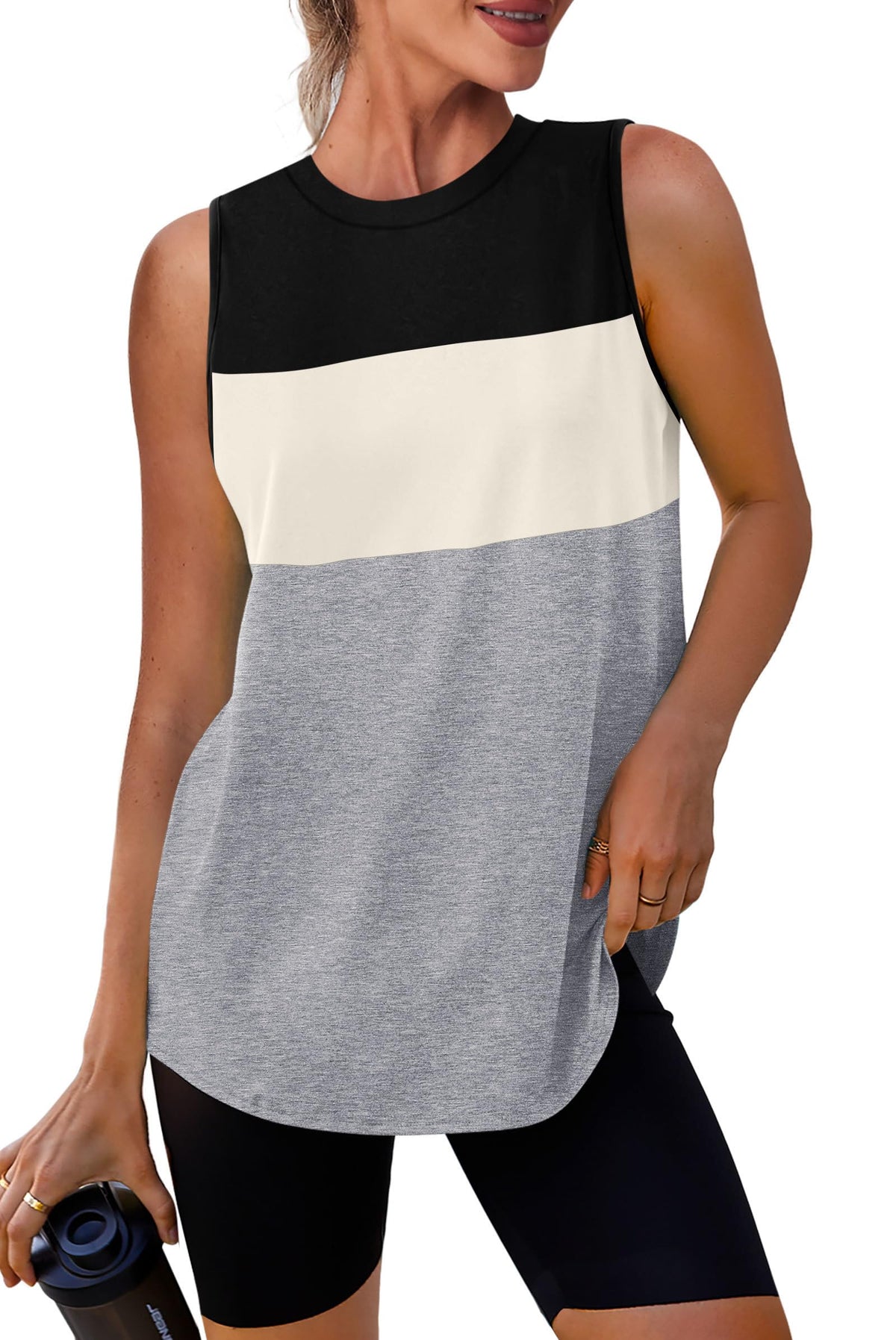 Womens Workout Tops Athletic Sleeveless Shirts Exercise Running Tank Tops Active Gym Tops Black White Grey S