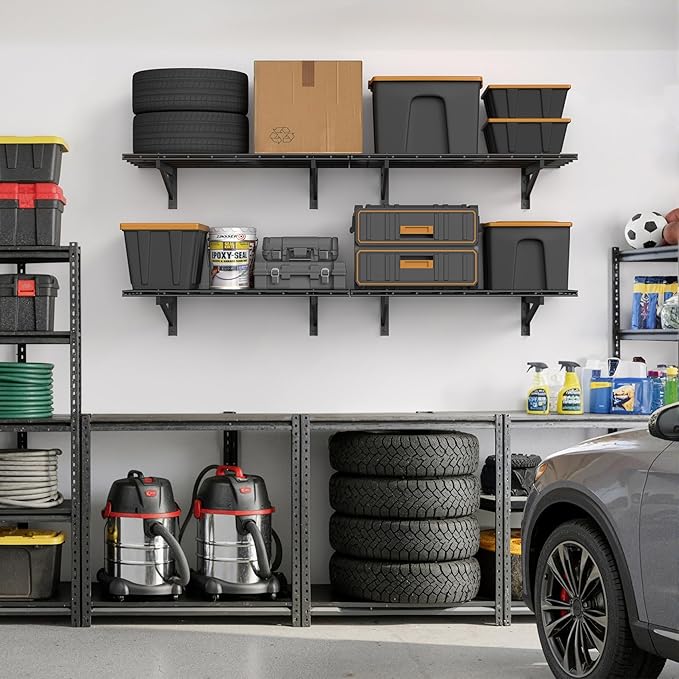 Jusgym 4 Pack Heavy Duty Garage Wall Shelving Set, Wall Mounted Garage Shelves