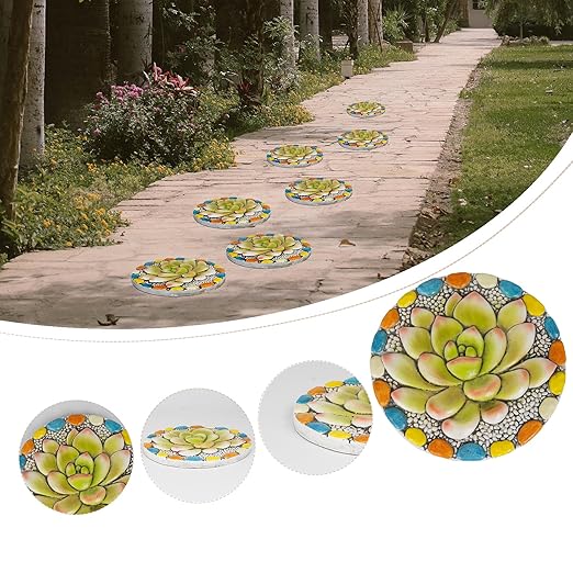 Succulent Pattern Cement Stepping Stones Outdoor - Stepping Stones Pavers for Outside Walkway Stones Multicolored Outdoor Decorative Stone for Garden 0.75 * 10 * 10 Inch