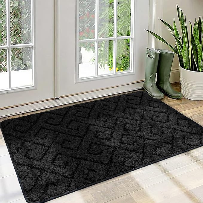 Walensee Indoor Doormat, Front Door Mat for Entrance (32"x48" Black) Machine Washable Entryway Rug, Non Slip Trapper Door Rugs Absorbent Dirt Low Profile Shoes Scraper Inside Floor Mats