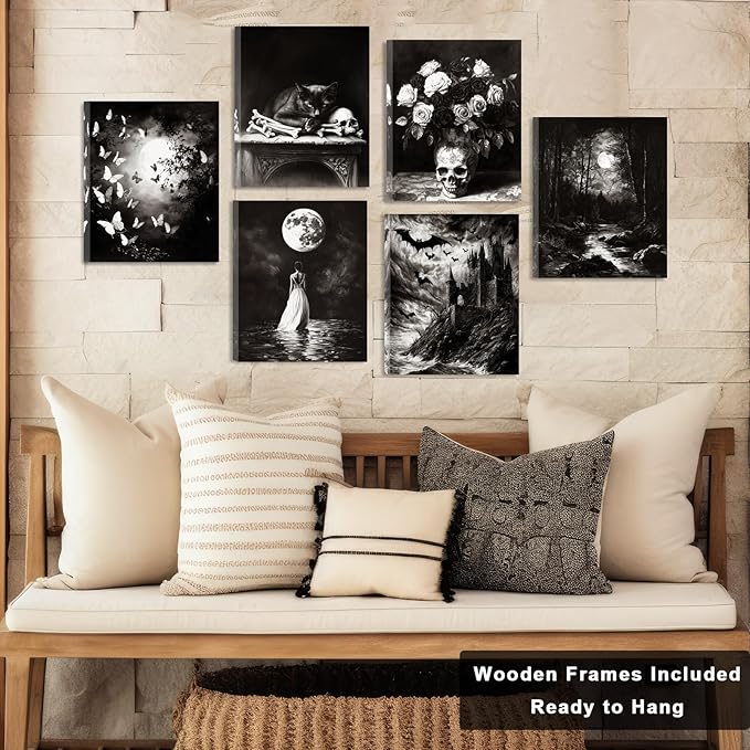 Framed Dark Academia Wall Art, Victorian Gothic Wall Art, Creepy Dark Moody Decor Aesthetic Decor for Bedroom Living Room Gallery Home (Framed, 8x10in, Set of 6, Ready to Hang)