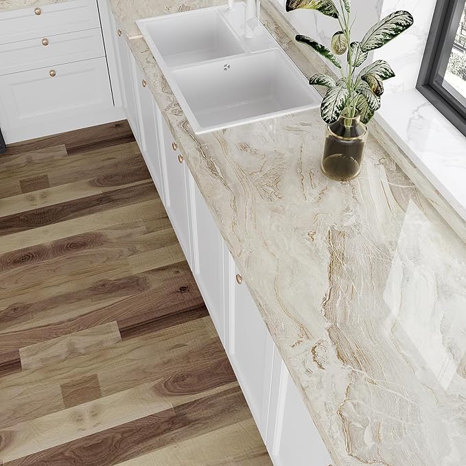 VEELIKE 15.7''x118'' Beige Gold Liquid Marble Contact Paper