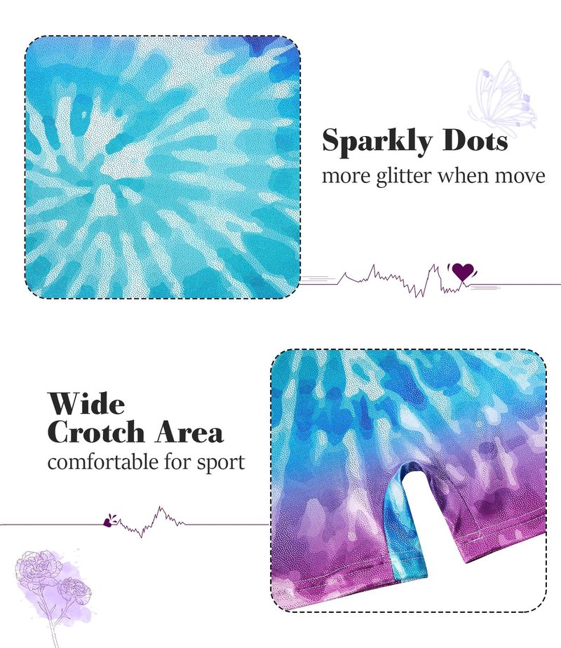 Vogseek Sparkly Gymnastics Leotards for Girls 4 5 Years Cute Psychedelic Tie Dye Shiny Ballet Dance Unitards Biketards with Hair Scrunchie Kids Tumbling Shorts Activewear Clothes