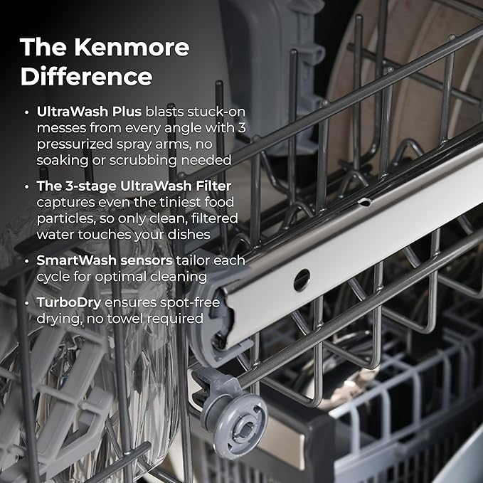 Kenmore 22-14702 18" Compact Built-In Dishwasher - UltraWash Plus, TurboDry, EasyFlex Third Rack & SmartWash - 10 Place Settings - 45 DBA - ENERGY STAR Certified - 18" - White