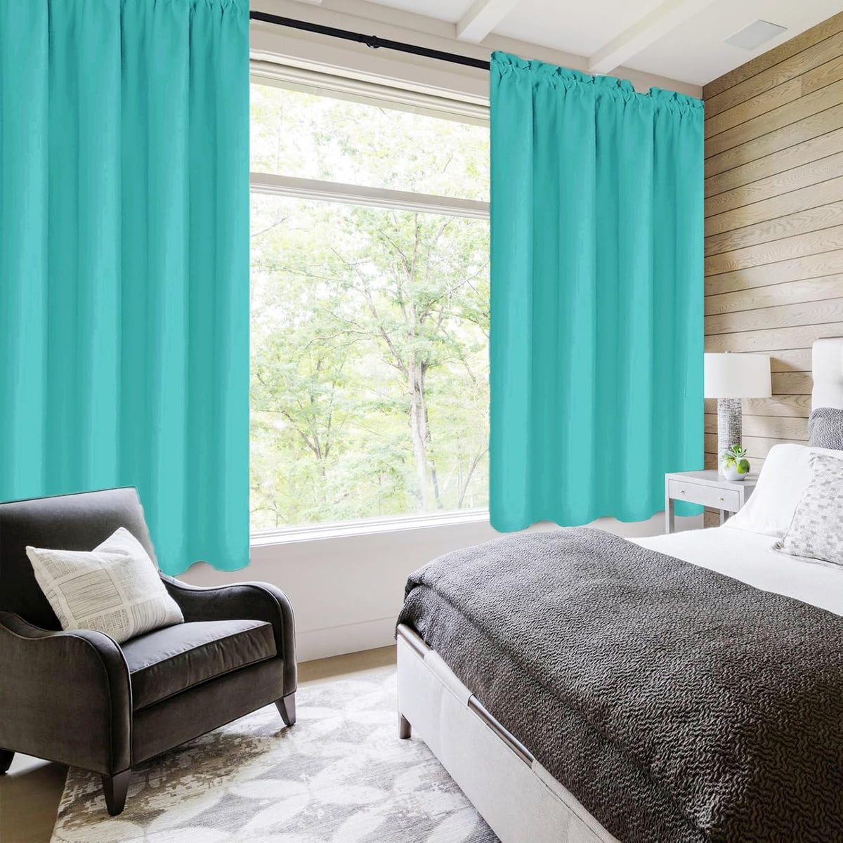 DWCN Blackout Curtains for Living Room Thermal Insulated, Energy Saving & Noise Reducing Bedroom Curtains, Peacock Blue, W 38x L 54 Inch, Set of 2 Rod Pocket Curtain Panels