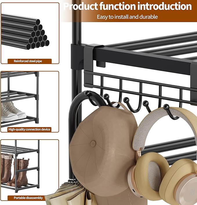 Shoe Rack, 8 Tier Tall Shoe Rack for Entryway, Shoe Orhanizer for Closet, Adjustable Shelf Height Metal Shoe Shelf, Shoe Stand for Front Door Entrance, Closet & Entryway