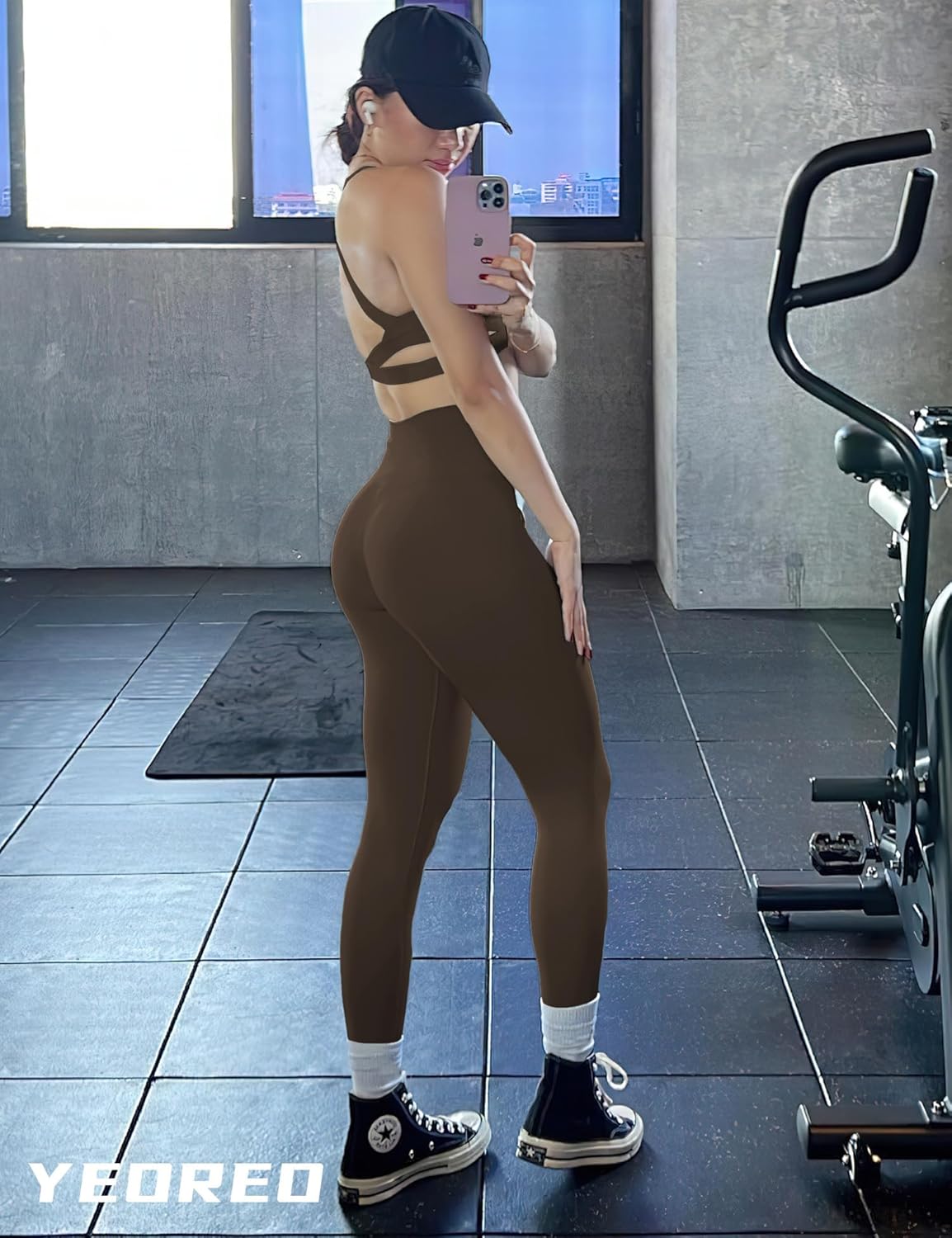 YEOREO High Waisted Yoga Leggings - Hidden Scrunch Design for Tummy Control | Compression Workout Pants