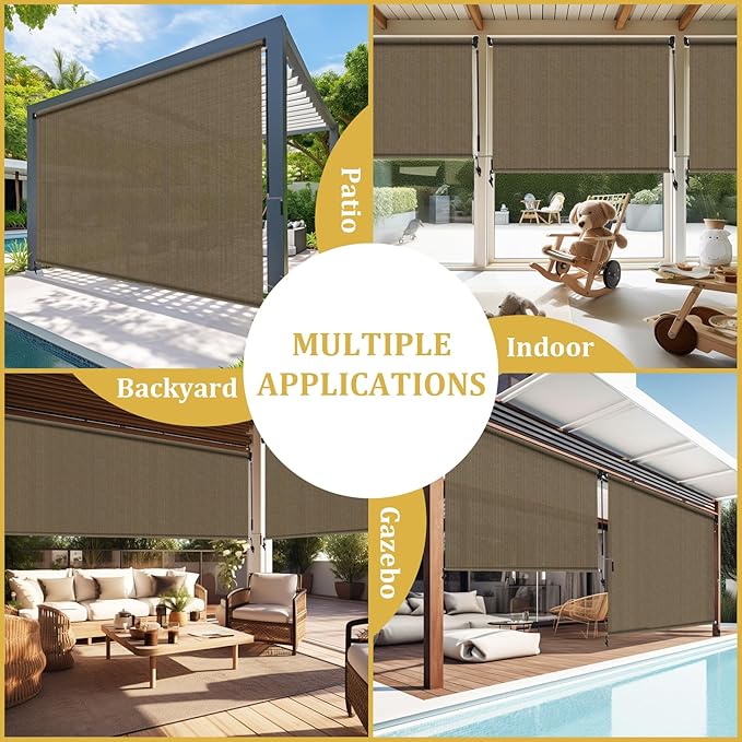 Shade&Beyond Custom Size Outdoor Roller Shades Cordless Patio Roll Up Blinds