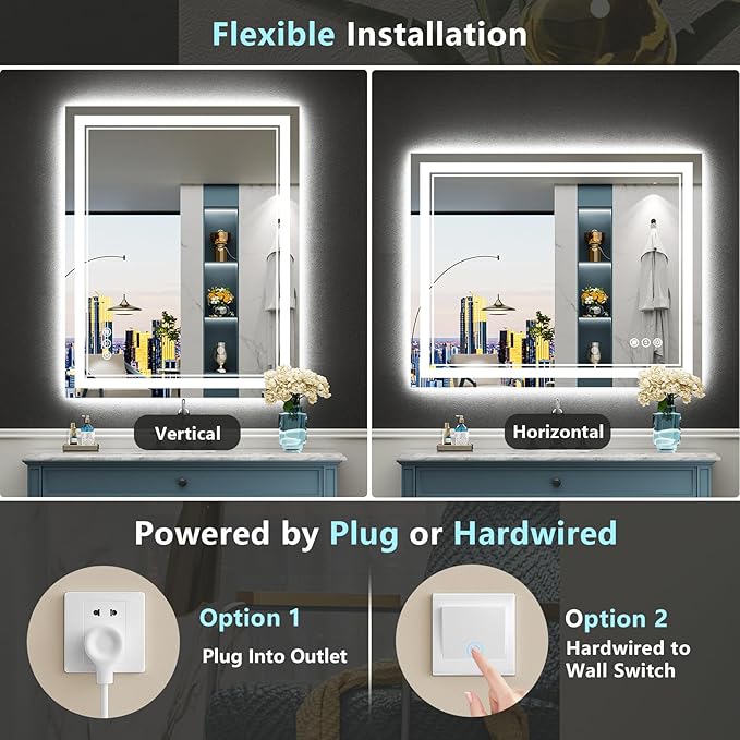 20x28 LED Bathroom Mirror with Lights, Backlit and Front Lit Anti-Fog Lighted