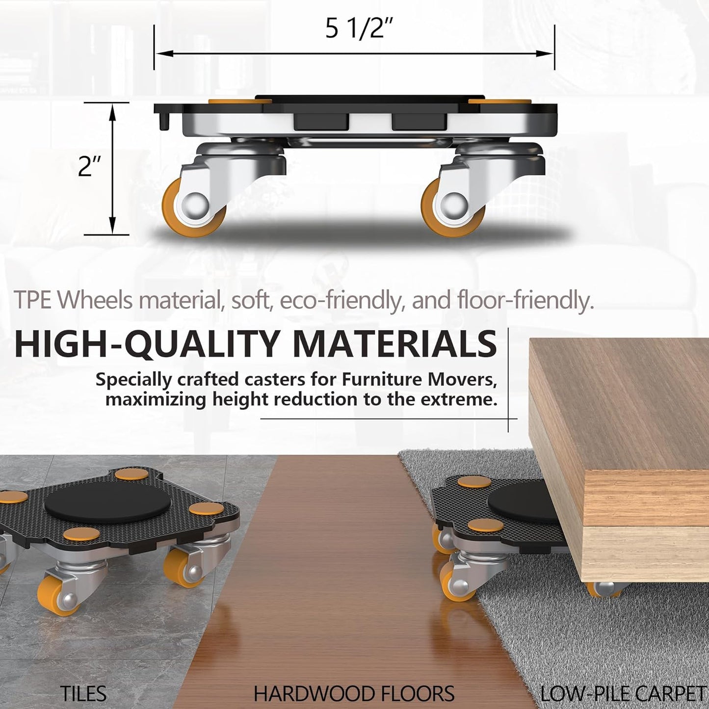 ONEON Furniture Mover Pro Set - Enhanced Dolly and Lifter with Custom TPE Wheels for Easy Furniture Lifting and Moving - Professional Tool for Effortless Furniture Transport (Black 4Dollies + 1Lifter)