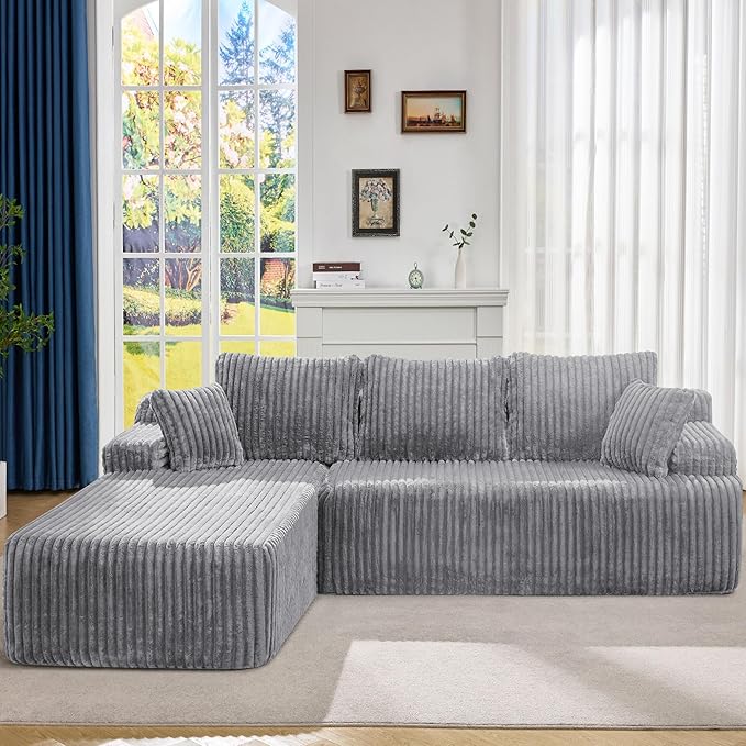 Hobestluk Modular Sectional Sofa Couches L-Shape Couch 3 Seat Modular Sofa Memory Foam Sectional Couches for Living Room, Cloud Couch with Oversized Chaise (108" Left Facing Chaise)